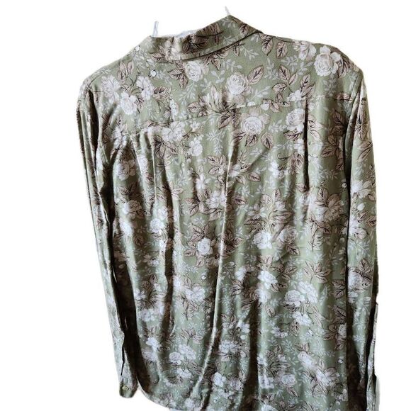 Classic Elements women's M 8-10 vintage green sage floral button up long sleeve - Picture 2 of 4